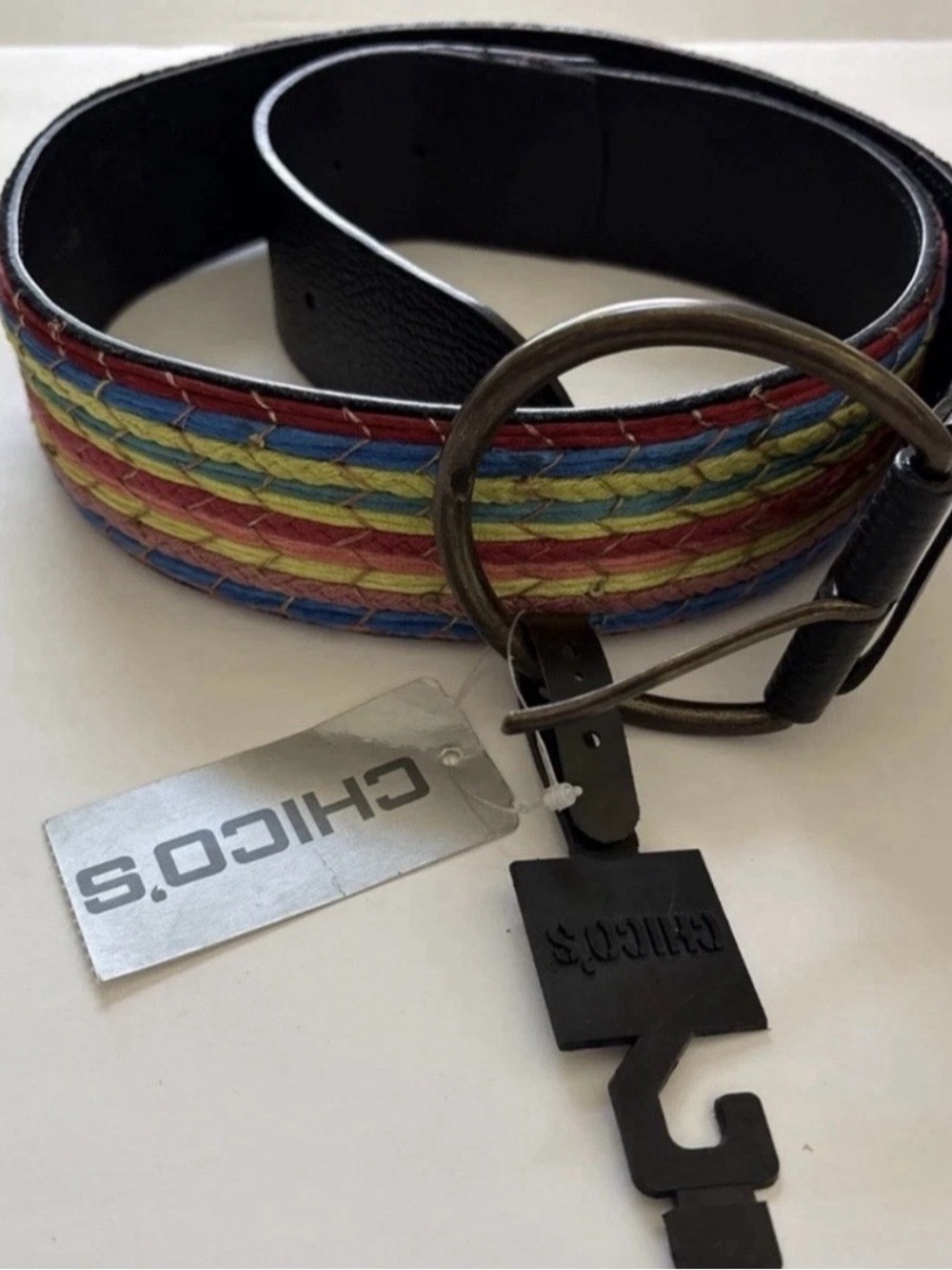 Chicos Margarita Trouser Belt Women Leather Multicolor Braided Boho Waist Medium